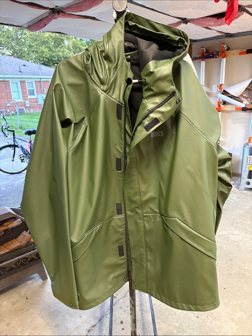 Duluth Trading Co Olive Green Hooded Raincoat